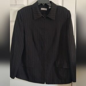 Plus Size Kate Hill Black Pinstripe Full Zip Jacket/Blazer